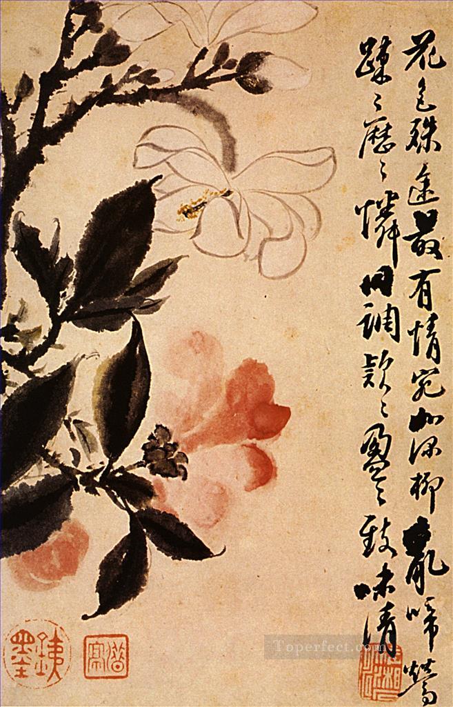 Shitao dos flores en conversación 1694 chino antiguo Pintura al óleo